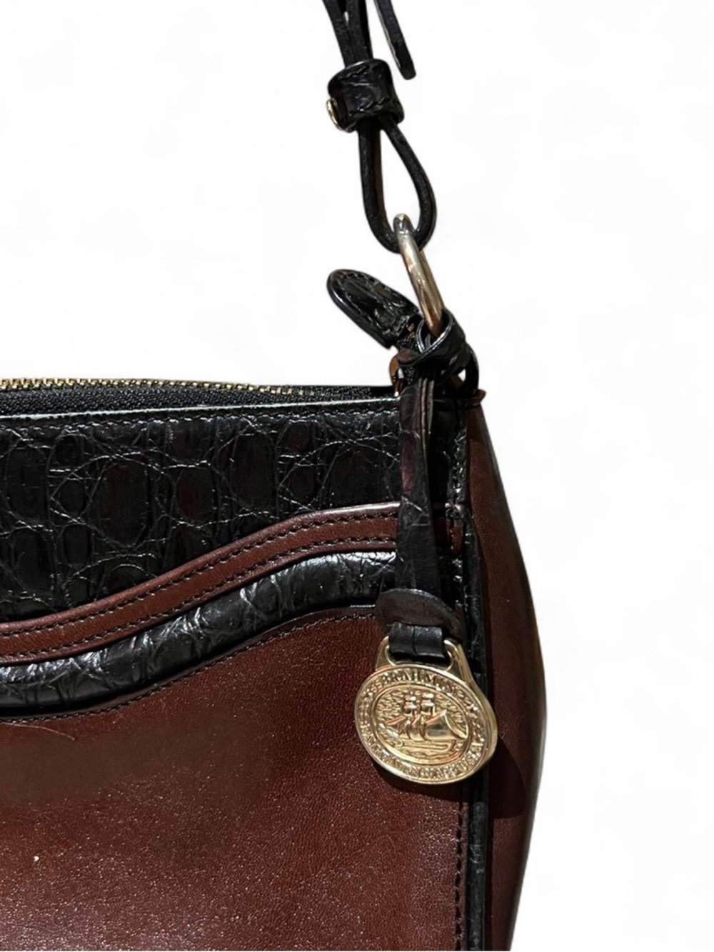 Brahmin Brown and Black Croc-Accent Shoulder Bag - Picture 2 of 8